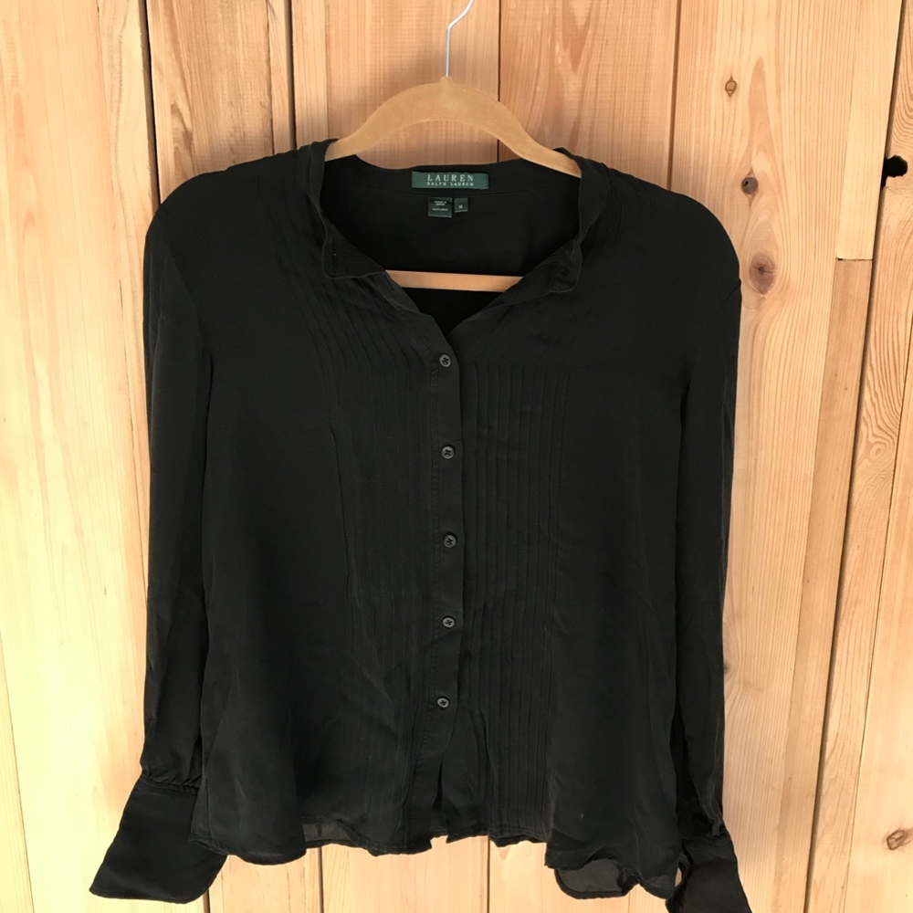 Size L Black 100% Silk Blouse Lauren Ralph Lauren